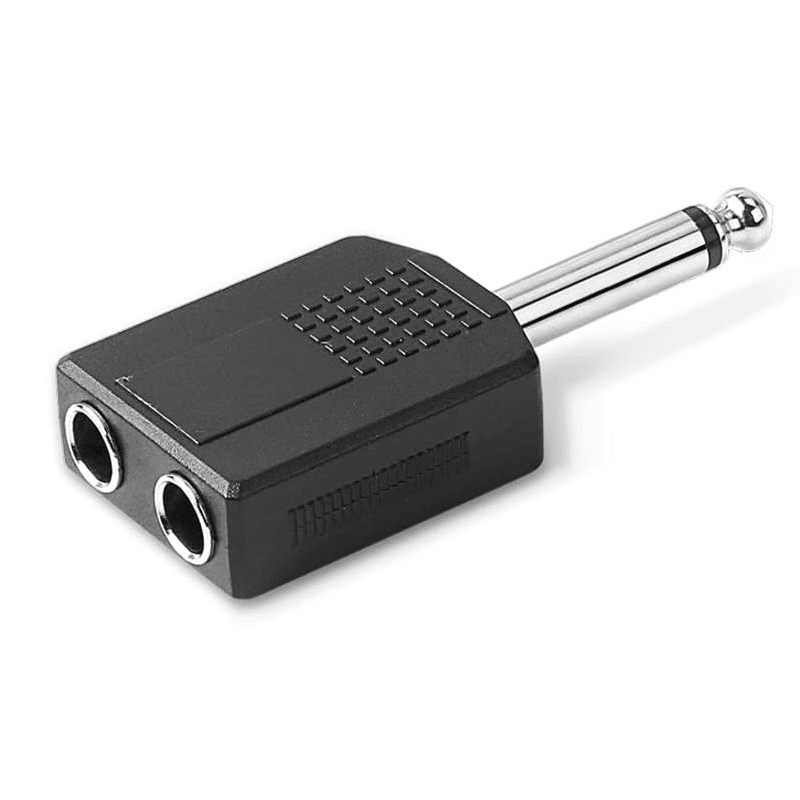 Adaptador audio mono 2x jack 6.35 hembra a Jack 6.35 macho