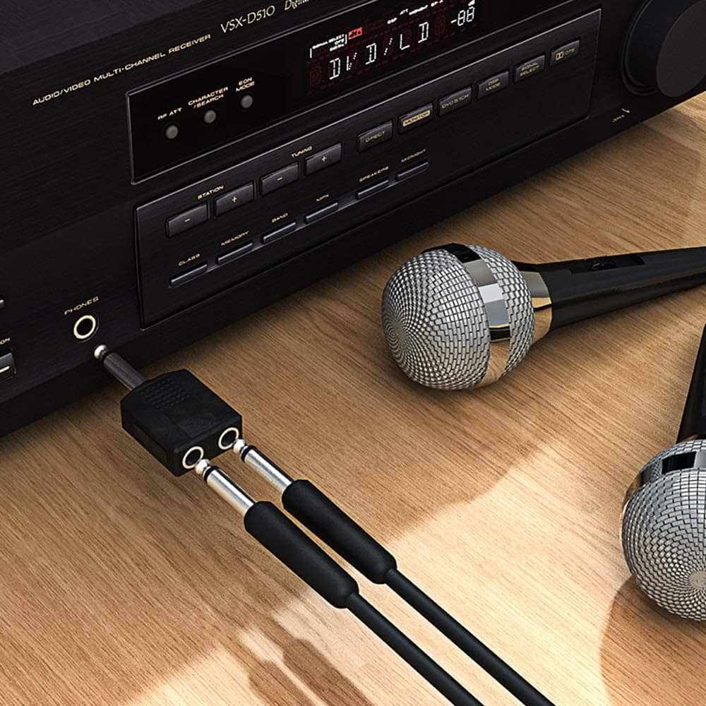 Adaptador audio mono 2x jack 6.35 hembra a Jack 6.35 macho - imagen 3