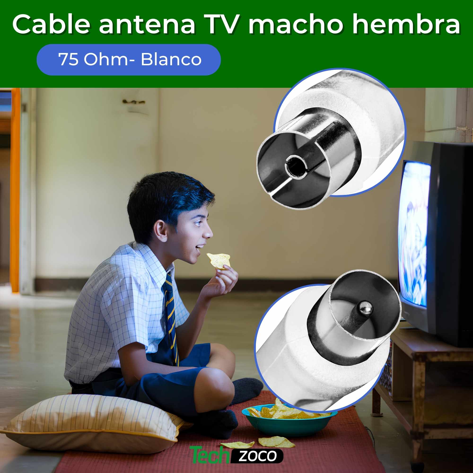 Cable antena de TV de 75 Ohm acodado 5 Metros Blanco - imagen 2