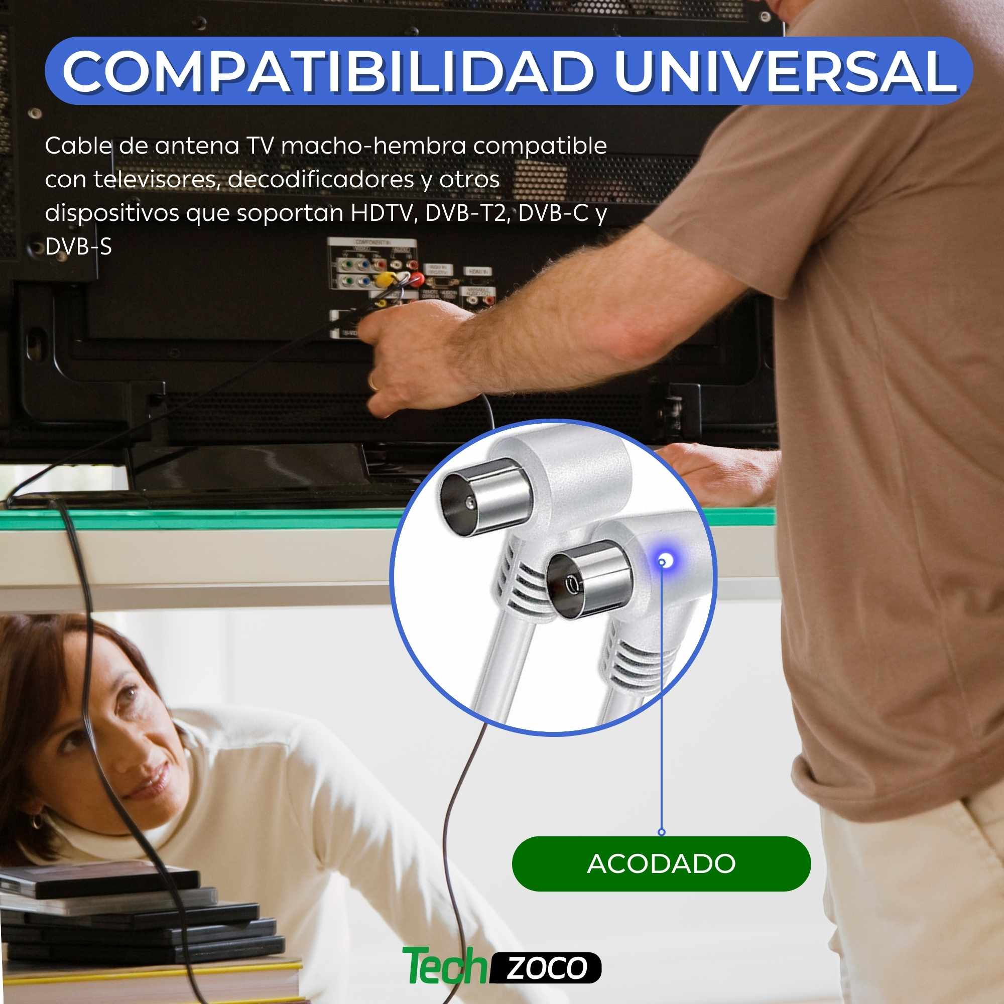 Cable antena de TV de 75 Ohm acodado 5 Metros Blanco - imagen 5