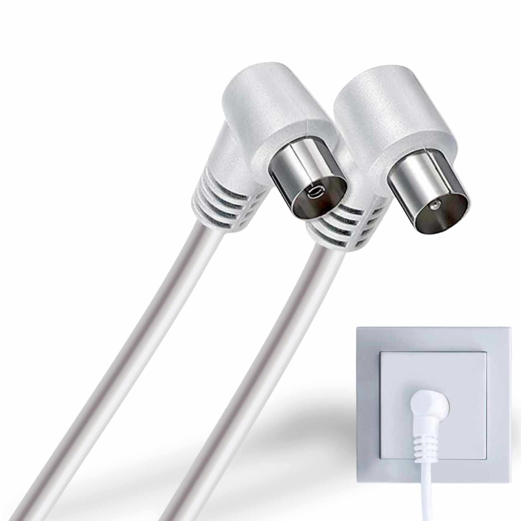 Cable antena de TV de 75 Ohm acodado 1.50 Metros Blanco