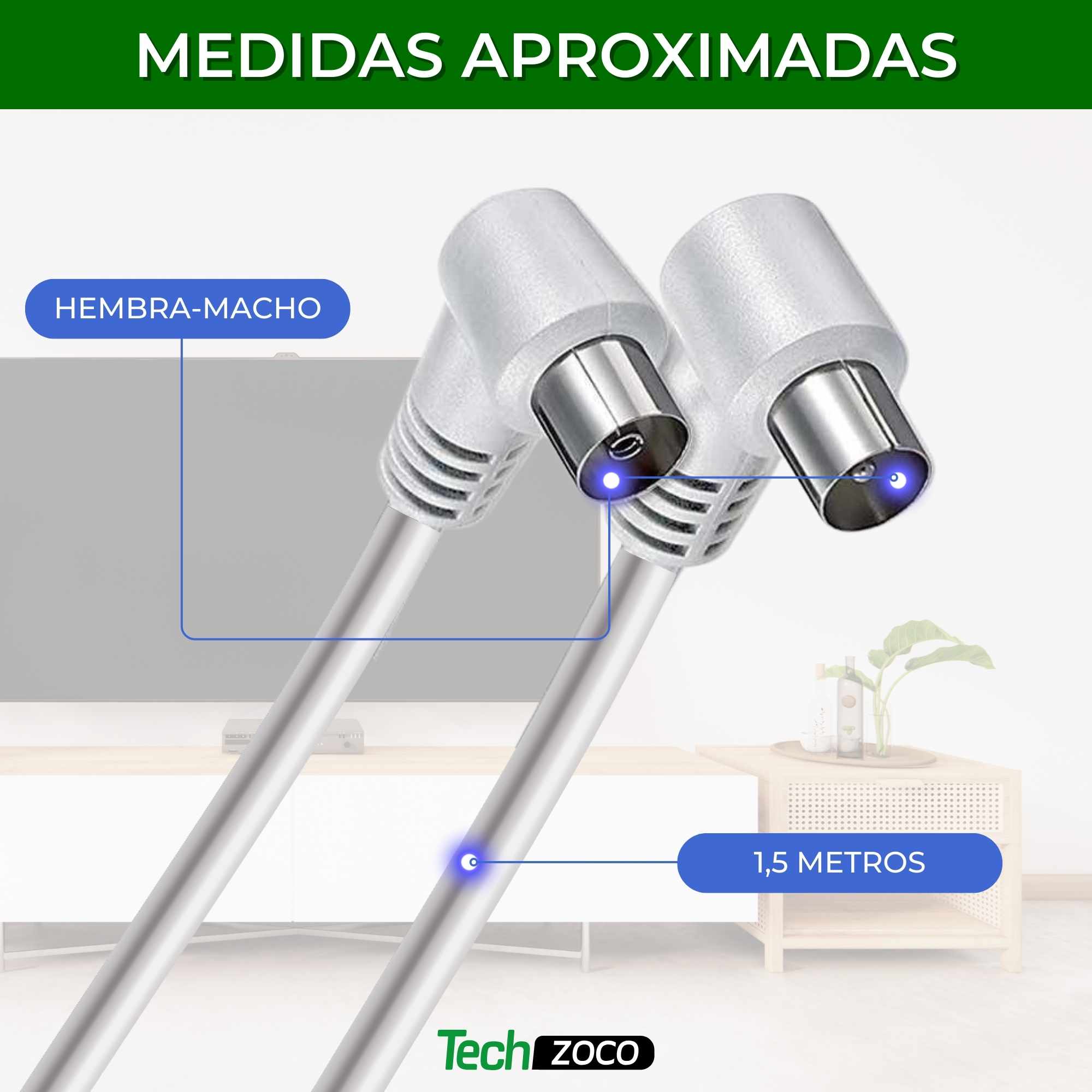 Cable antena de TV de 75 Ohm acodado 1.50 Metros Blanco - imagen 3