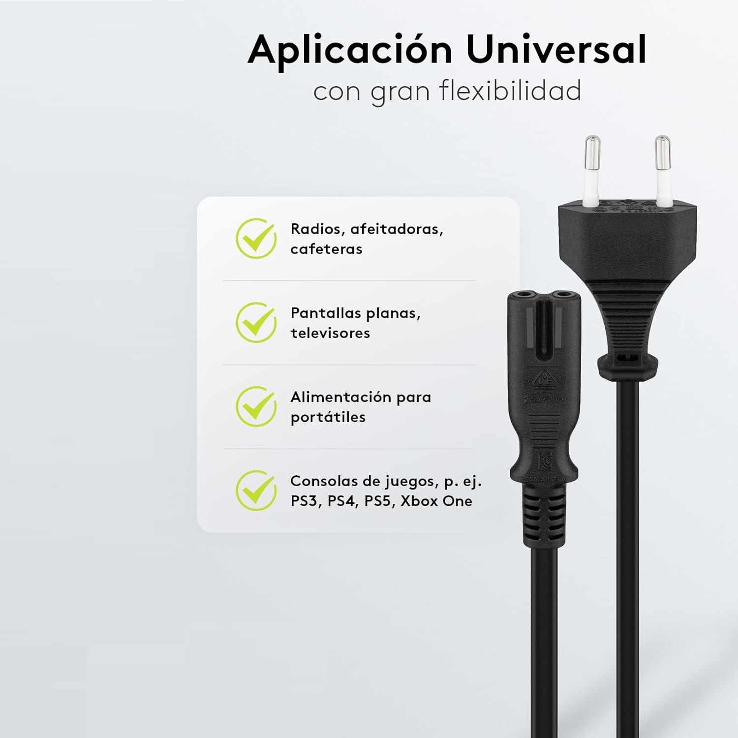 Cable de alimentacion IEC-320-C7 1.50 Metros Negro - imagen 6