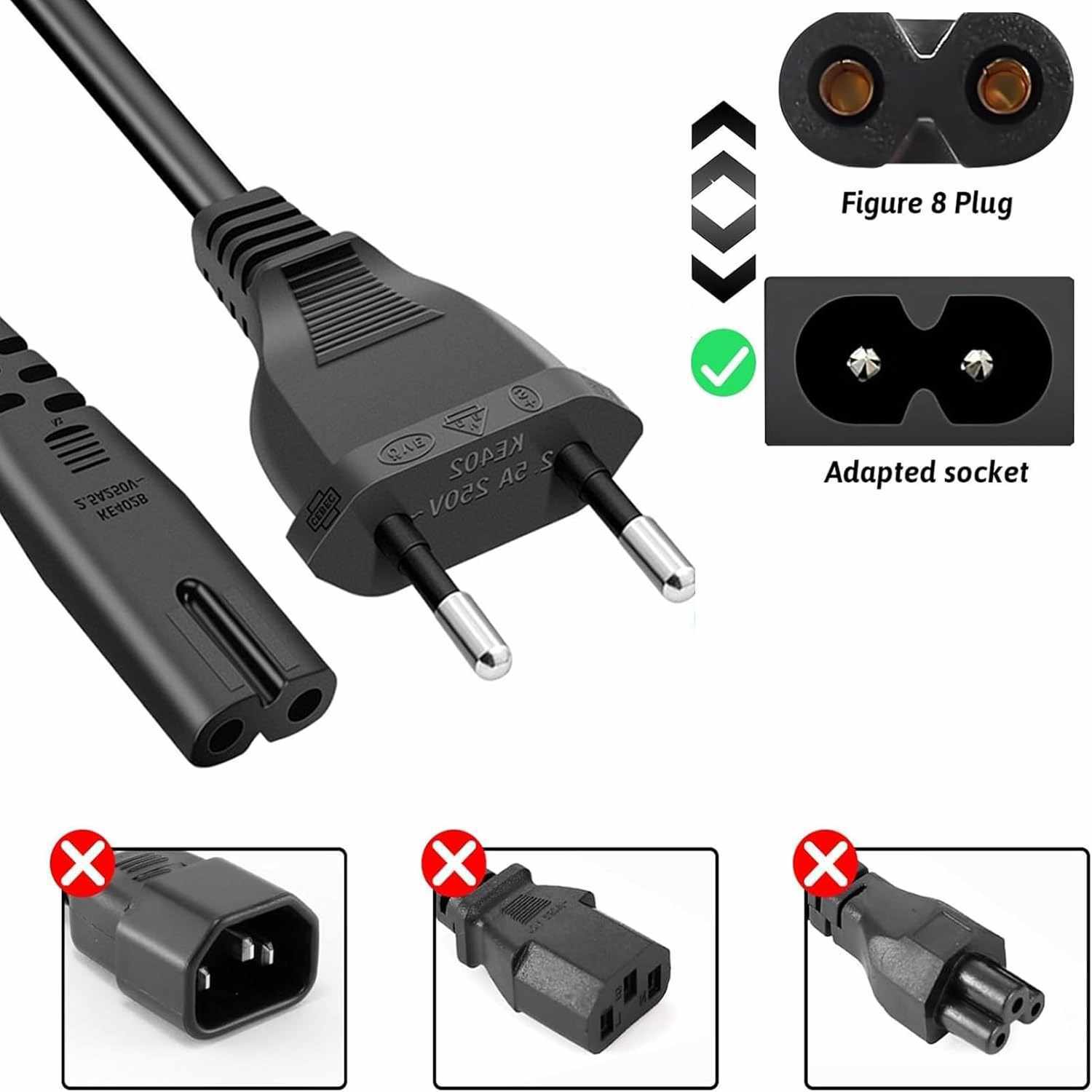 Cable de alimentacion IEC-320-C7 50 cm Negro - imagen 6