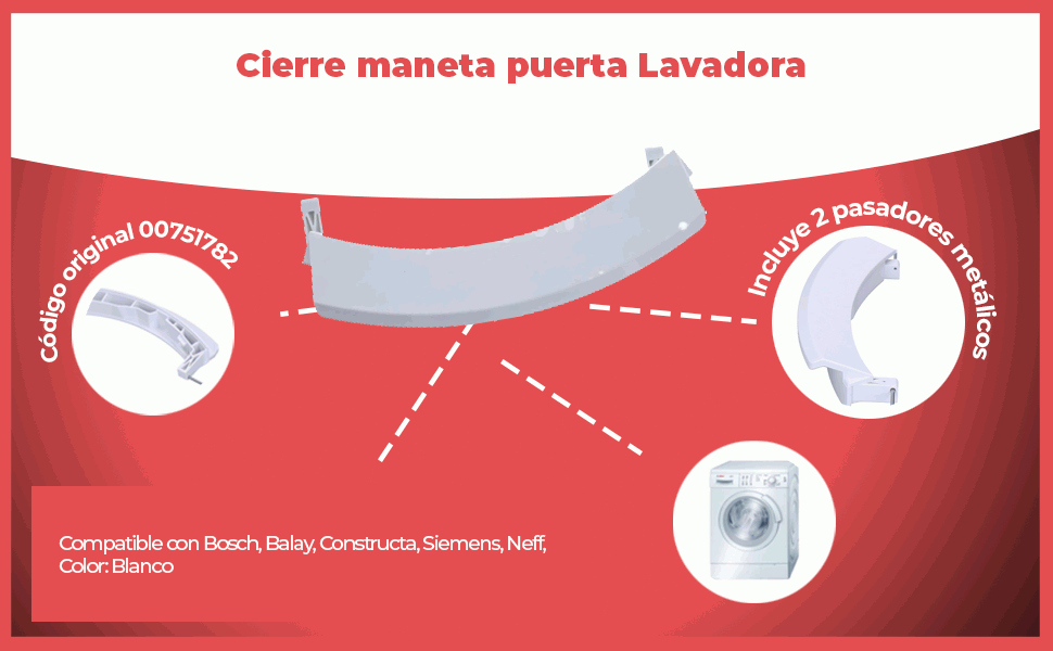 Banner - Cierre maneta puerta Lavadora Bosch 00751782 Blanco