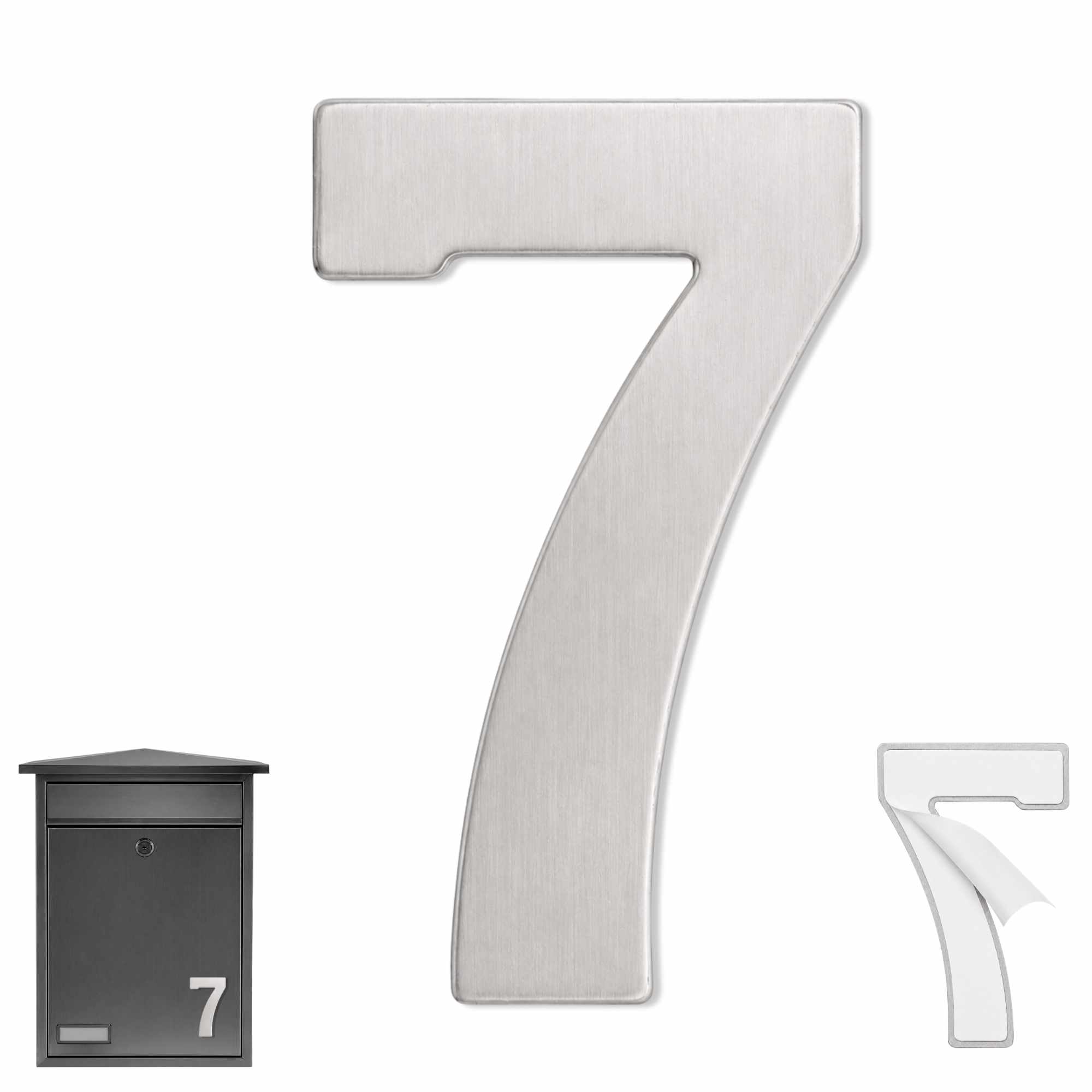 Numero 7 adhesivo en acero inoxidable 7.5 cm Plateado