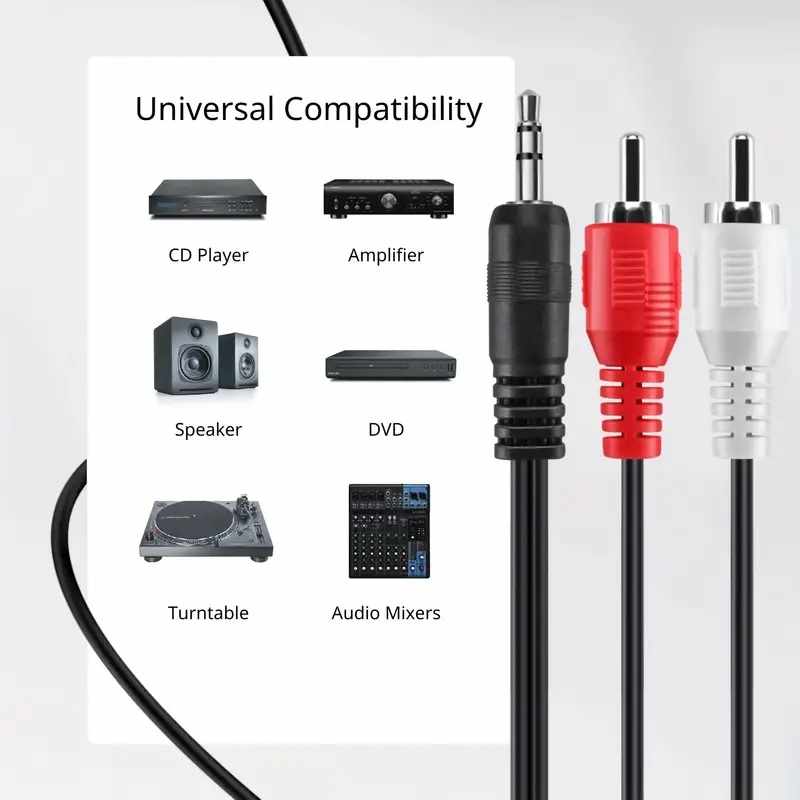 Cable audio estereo jack 3.5 macho - 2x RCA macho 3 Metros Negro - imagen 5