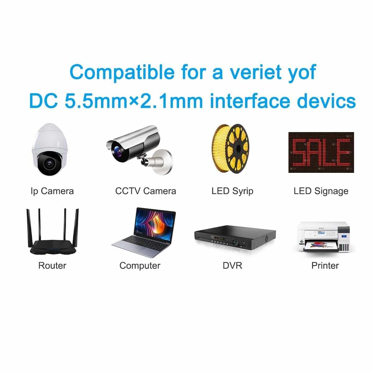 Cable Divisor Corriente CC para CCTV 5.5x2.1mm 30 cm Negro - imagen 2