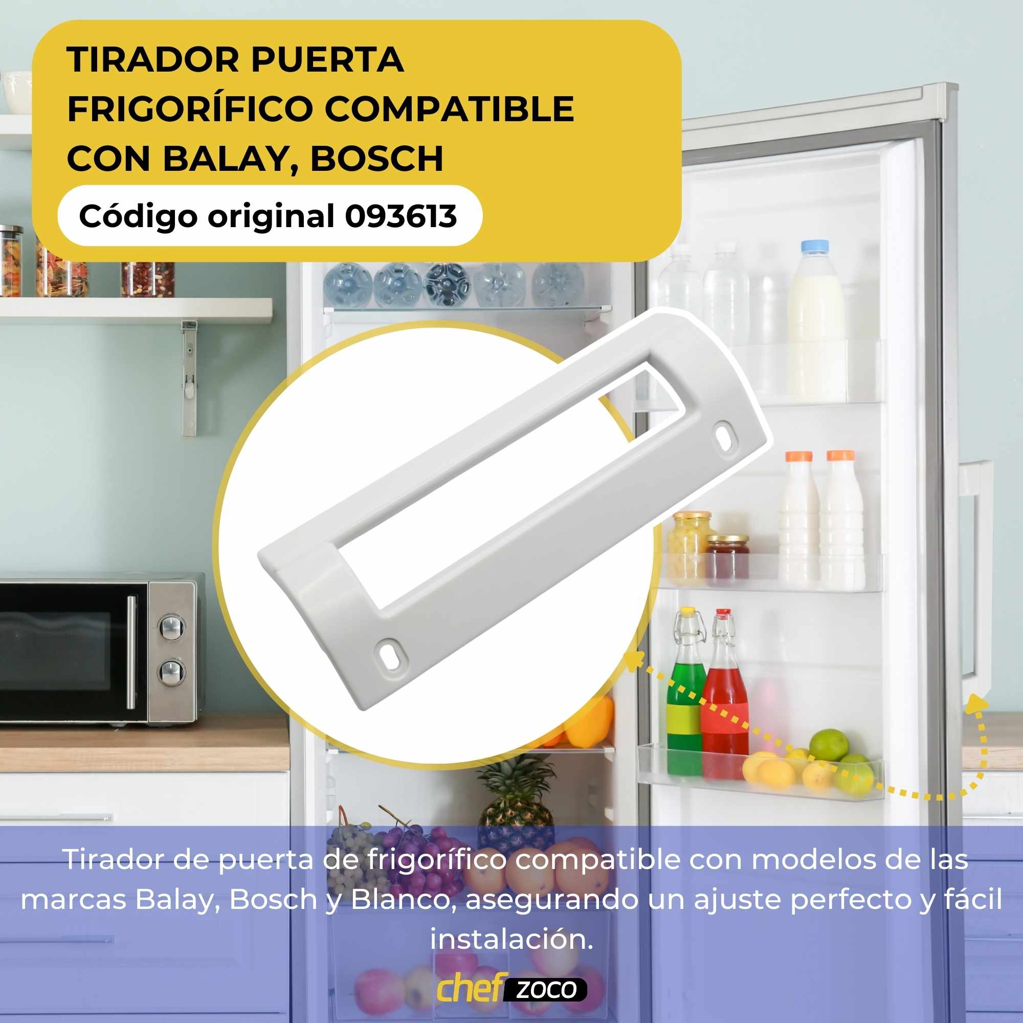 Tirador puerta Frigorifico Balay, Lynx, Bosch 19.6 cm Blanco - imagen 2