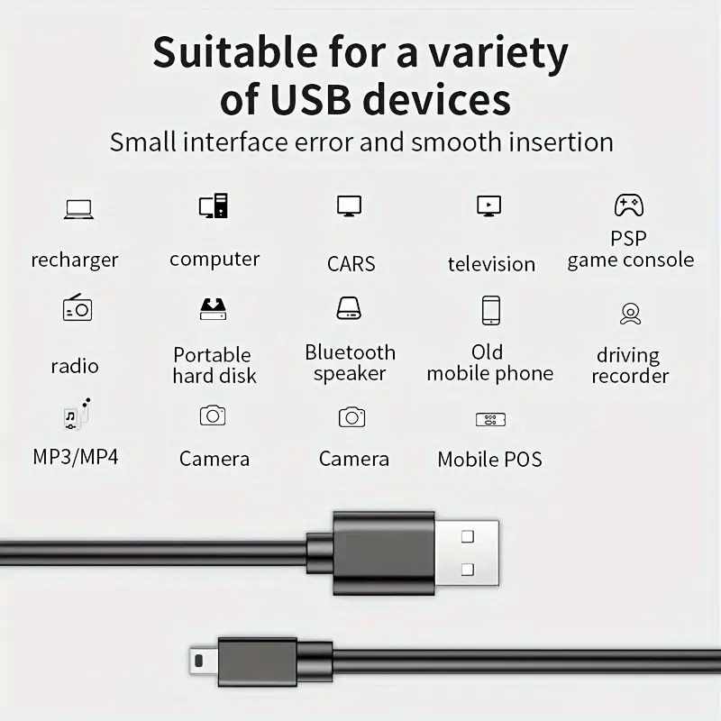 Cable Mini USB carga y sincronizacion 1 Metro Negro - imagen 6