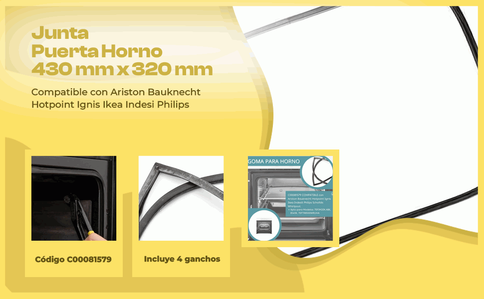Banner - Junta Puerta Horno electrico Indesit C00081579 430x320mm Negro