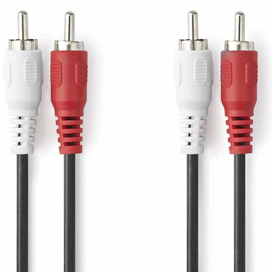 Cable de audio estereo 2x RCA macho a 2x RCA macho 50 cm Negro