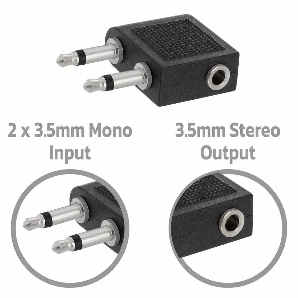 Adaptador de auriculares para avion jack 3.5 Negro - imagen 3