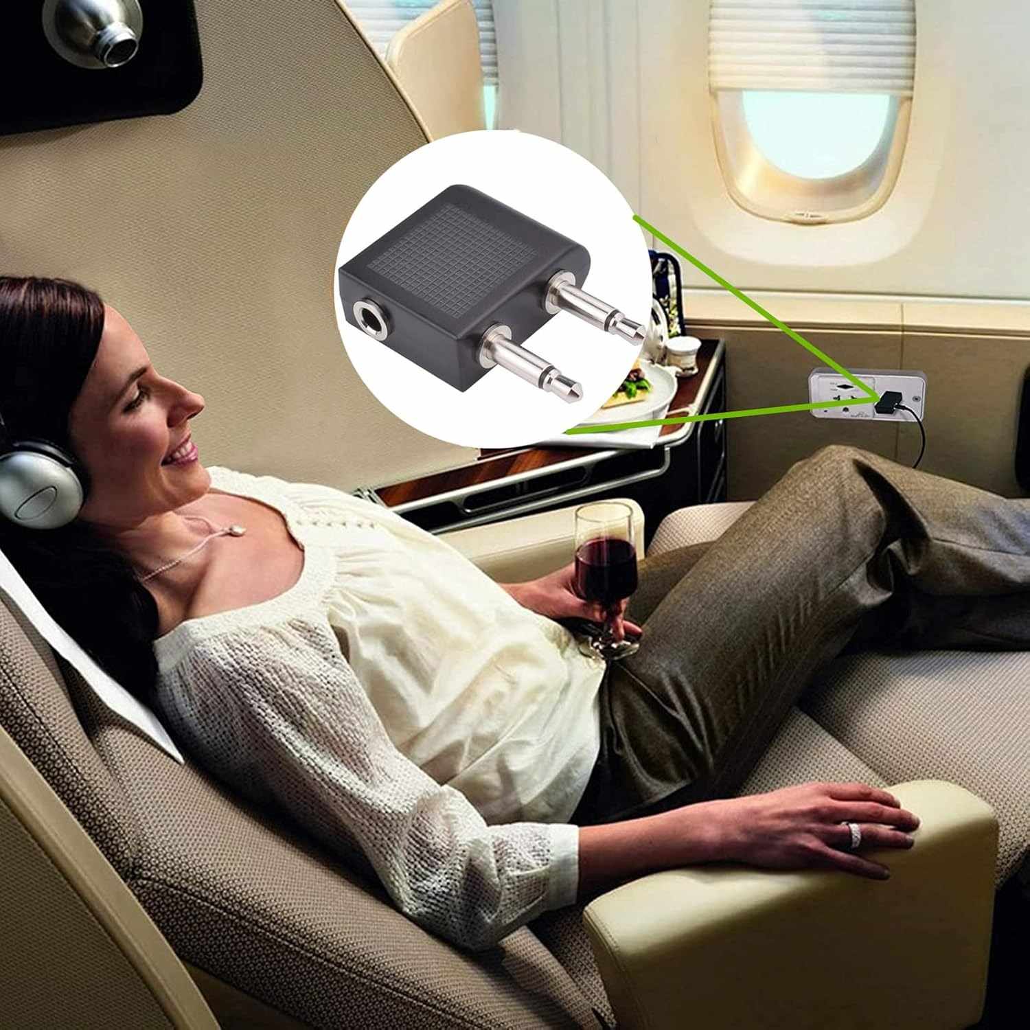 Adaptador de auriculares para avion jack 3.5 Negro - imagen 5