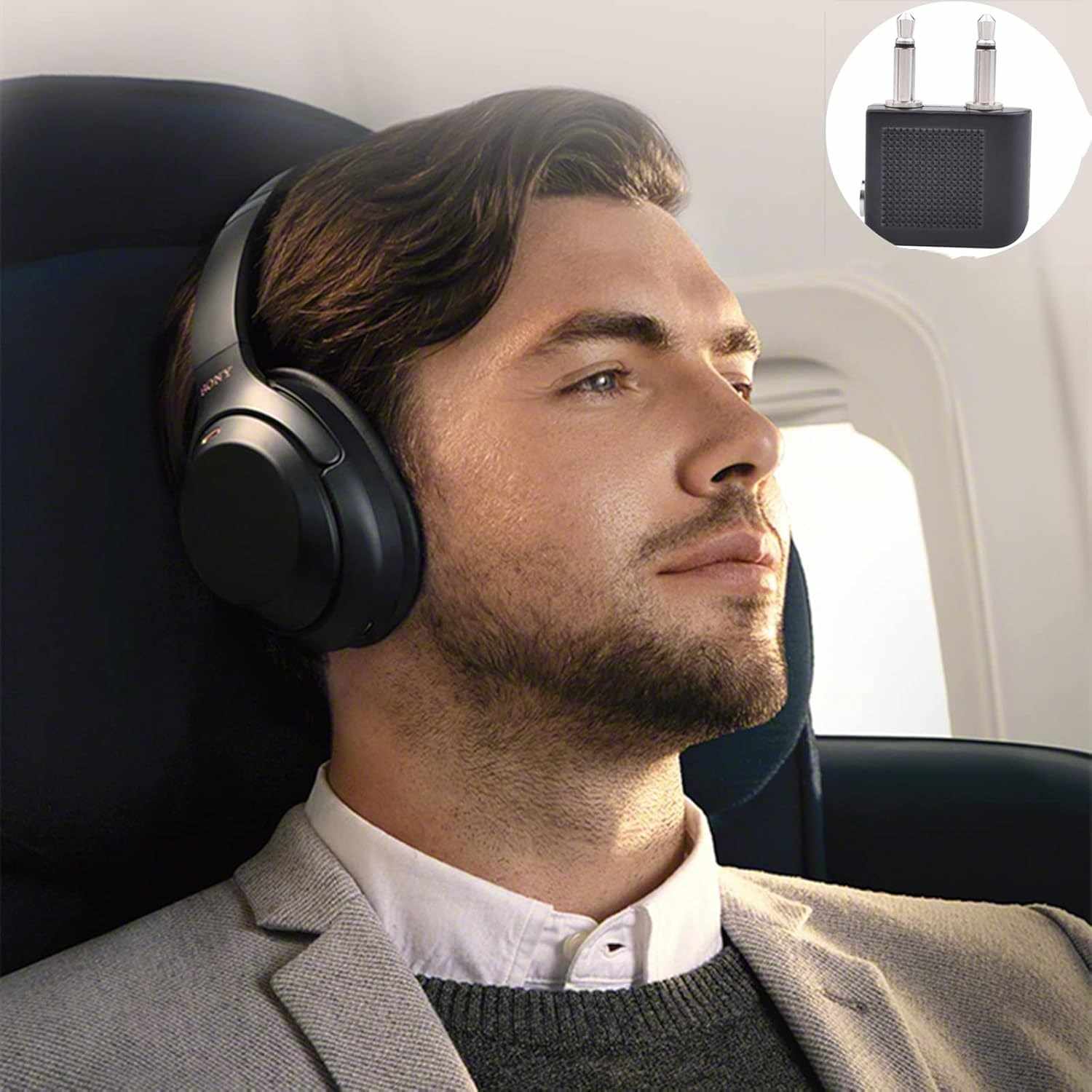 Adaptador de auriculares para avion jack 3.5 Negro - imagen 4
