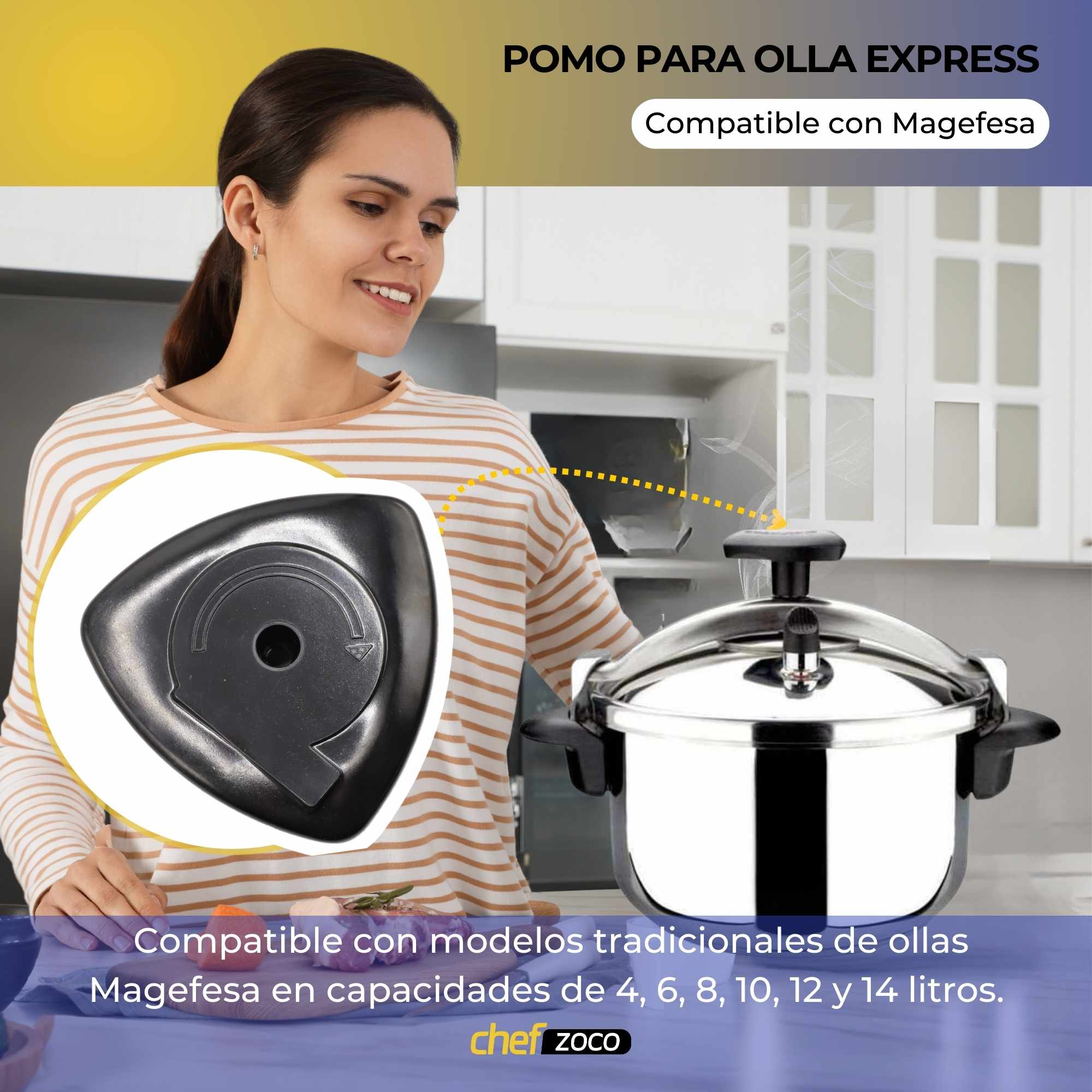 Pomo olla adaptable a magefesa tradicional con tornillo Negro - imagen 2