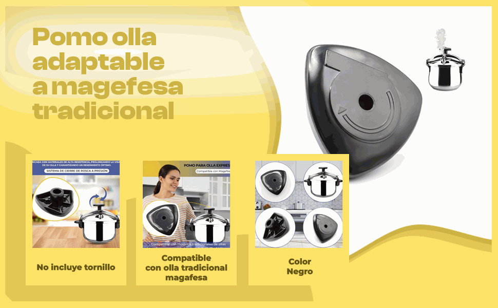 Banner - Pomo olla adaptable a magefesa tradicional con tornillo Negro