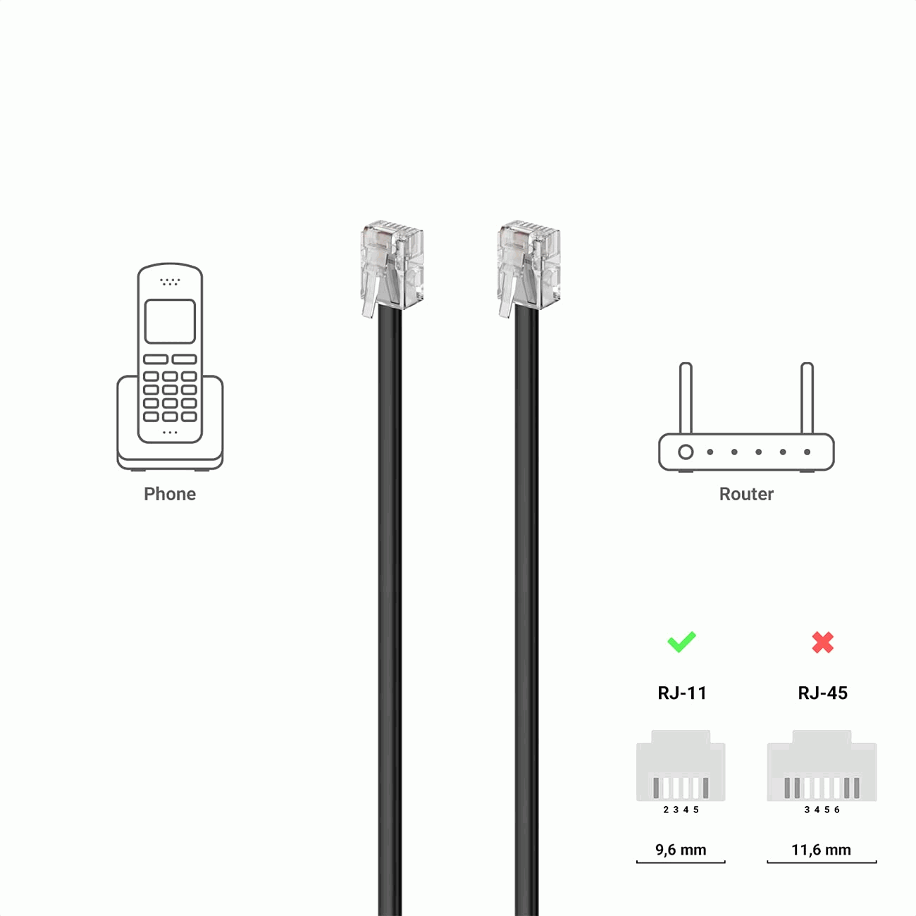 Cable de telefono RJ11 6P4C Macho a Macho 3 Metros Negro - imagen 5