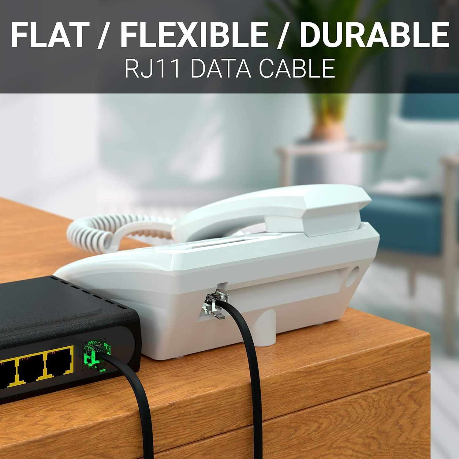 Cable extensor teléfono RJ11 6P4C 3 Metros Negro - imagen 2