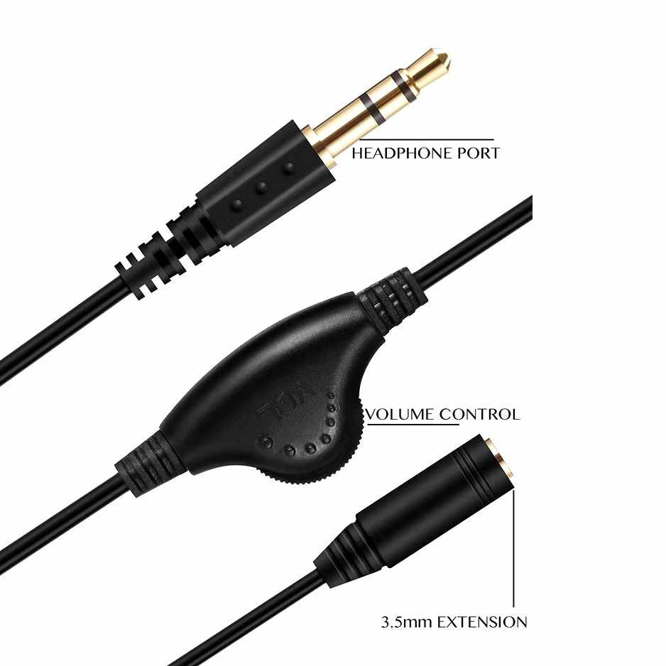 Cable alargador de audio con control de volumen 1 Metro Negro - imagen 2