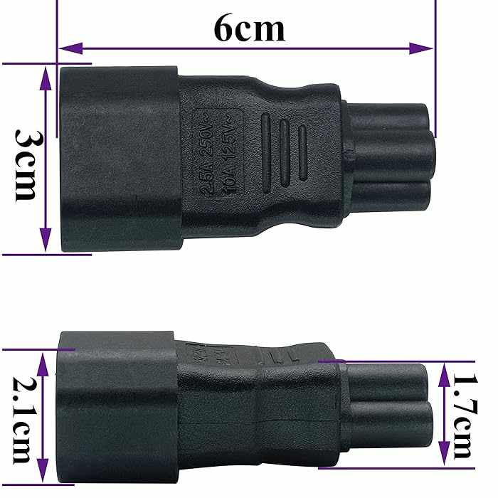 Adaptador alimentacion IEC C14 macho a C5 hembra Negro - imagen 4
