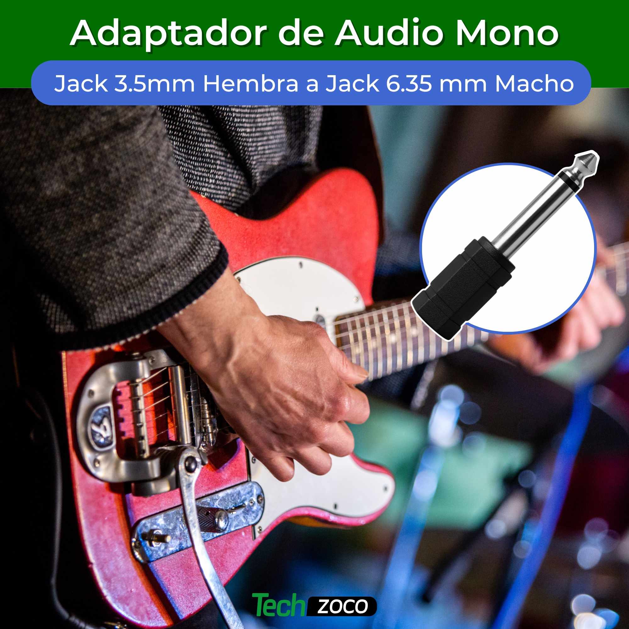 Adaptador audio mono jack 3.5 hembra a jack 6.35 macho Negro - imagen 2