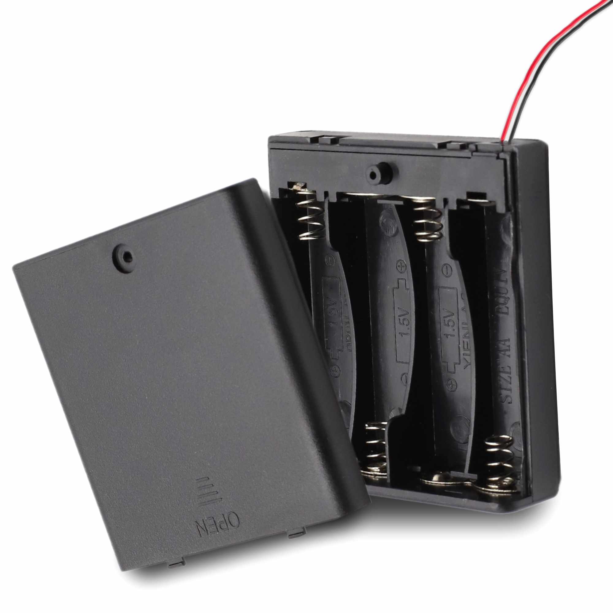 Portapilas para 4 pilas LR6 AA con interruptor Negro