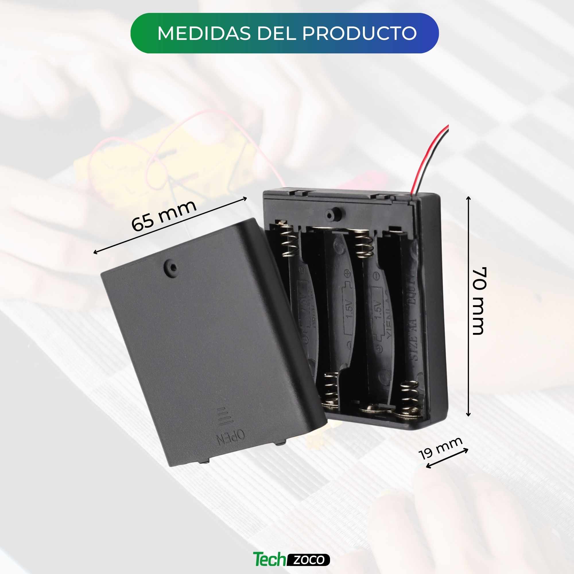 Portapilas para 4 pilas LR6 AA con interruptor Negro - imagen 4