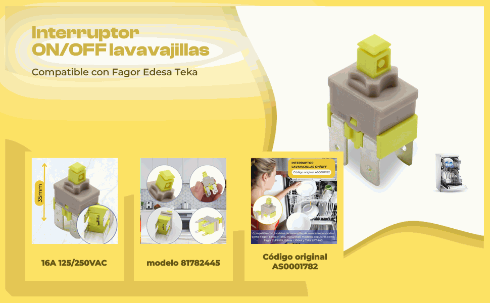 Banner - Interruptor lavavajillas compatible con Fagor, Edesa, Teka