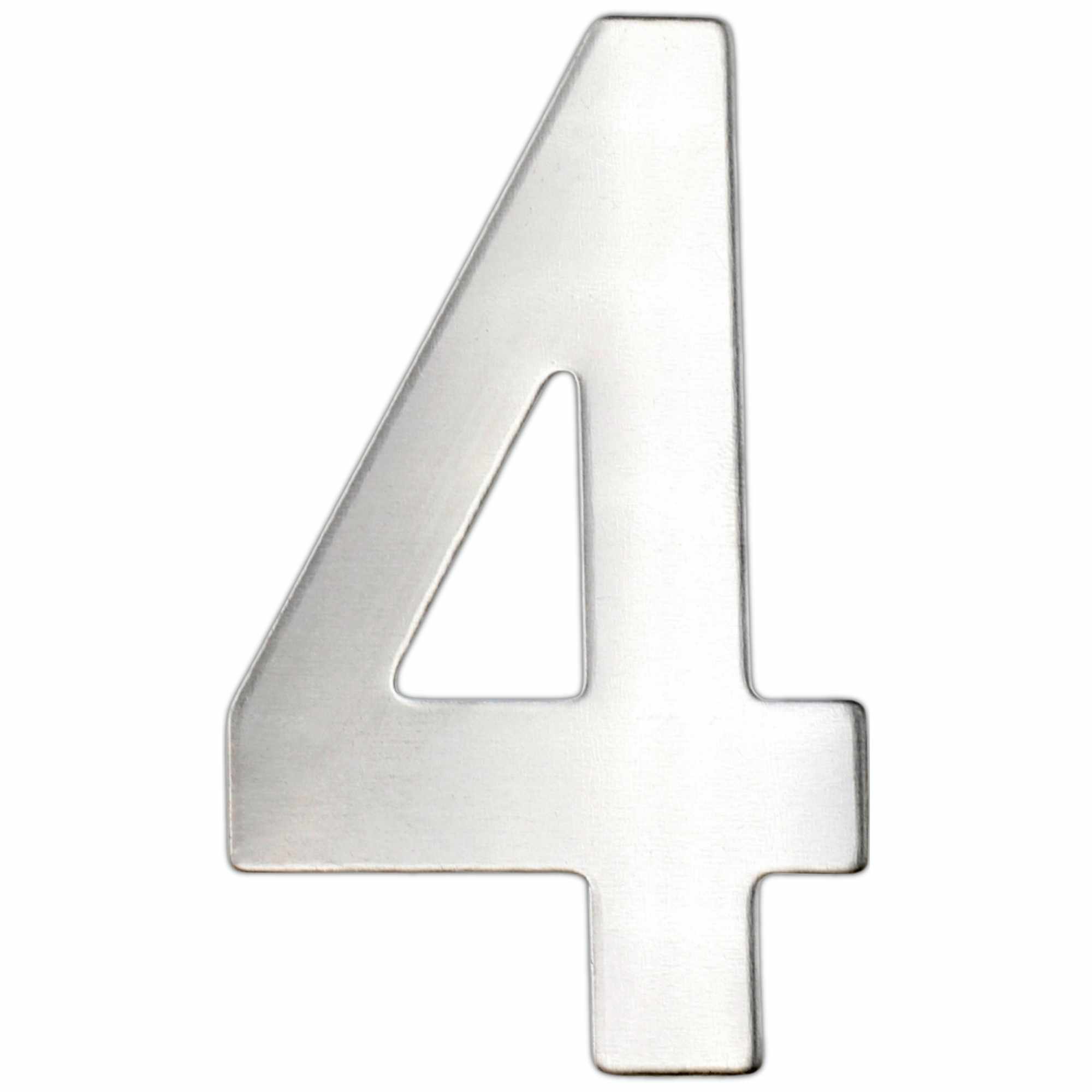 Numero 4 adhesivo en acero inoxidable 7.5 cm plateado