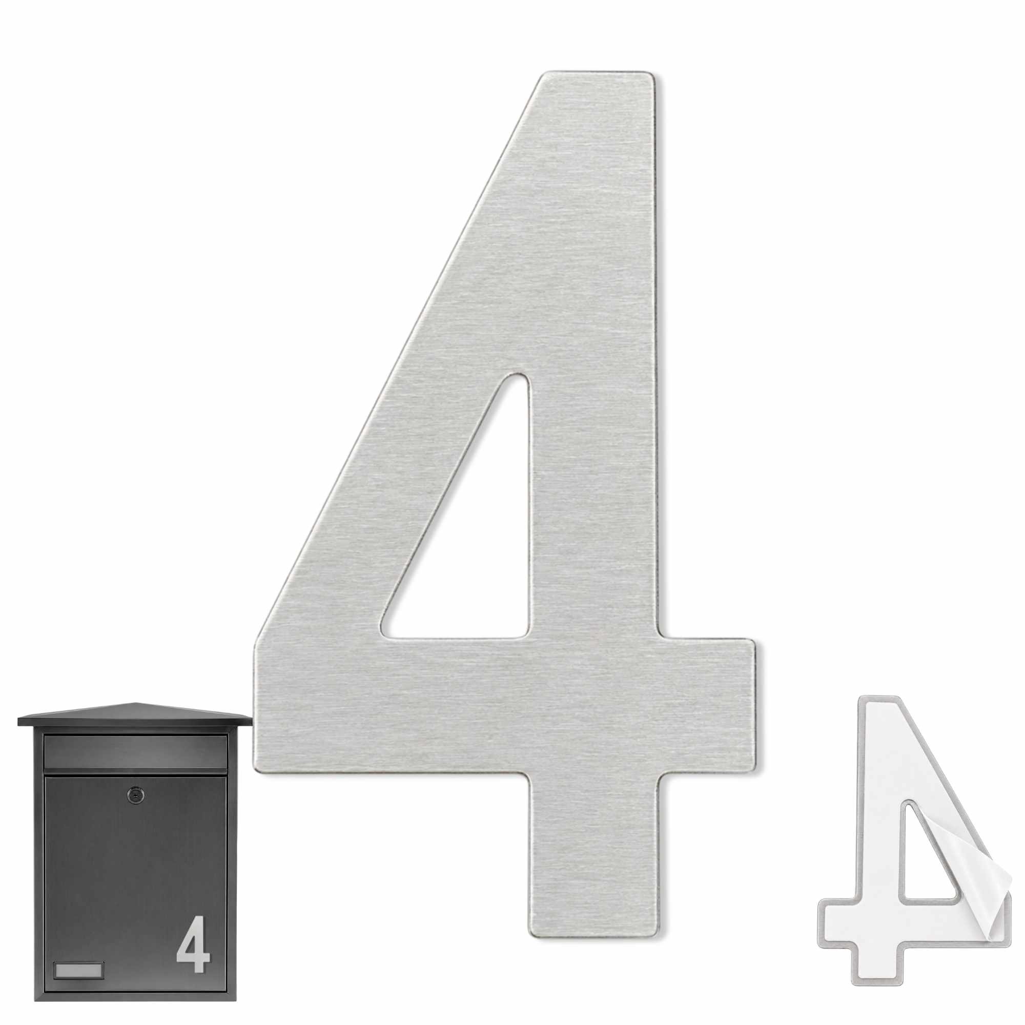 Numero 4 adhesivo en acero inoxidable 7.5 cm plateado