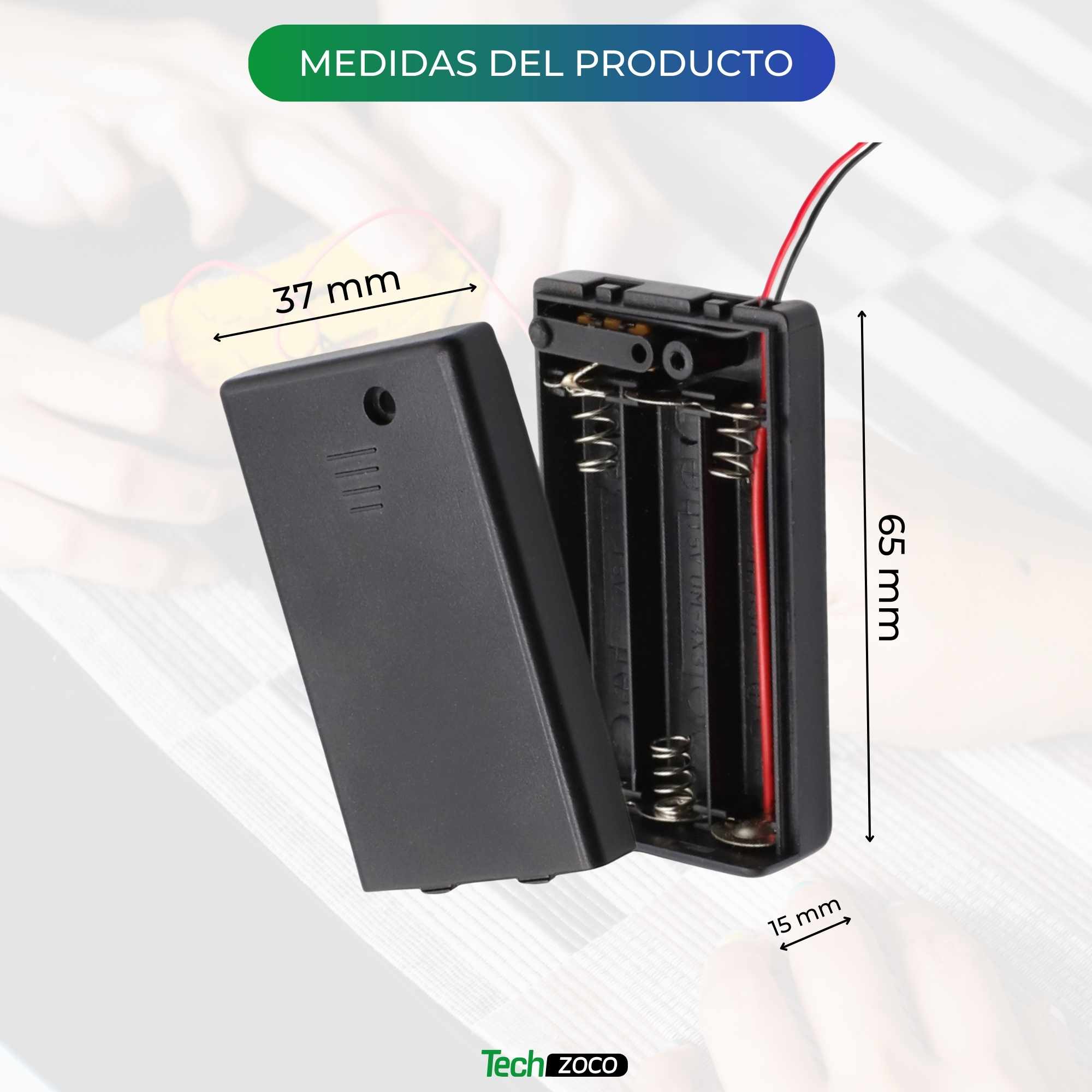 Portapilas para 3 pilas LR3 AAA con interruptor Negro - imagen 4