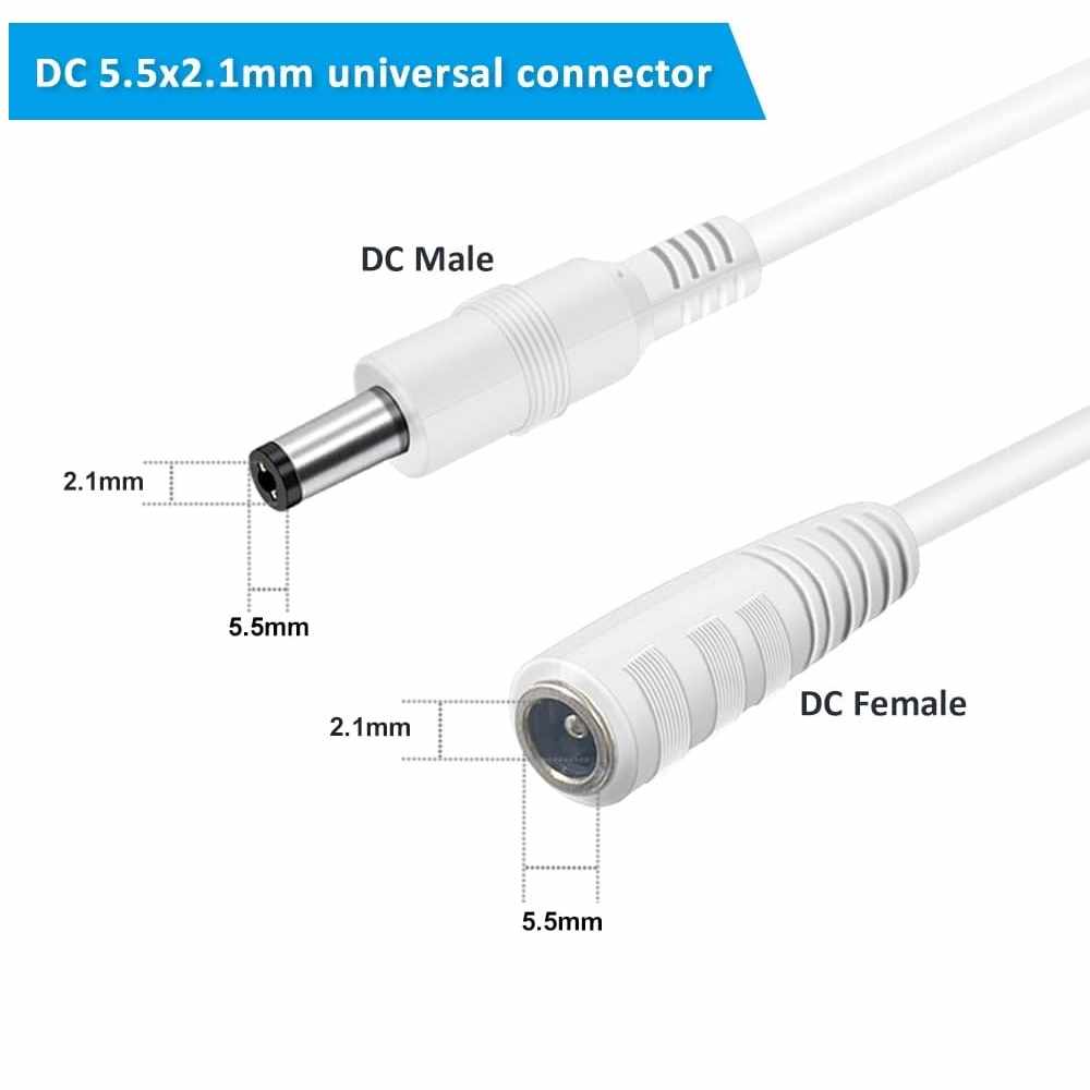 Cable alimentacion DC hembra-macho 5.5 x 2.1 mm 3 Metros Blanco - imagen 2