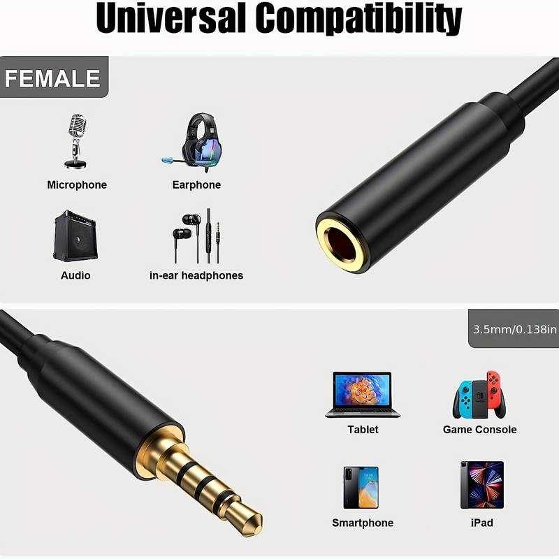 Cable alargador Jack 3.5 mm con microfono 4 pines 3 Metros Negro - imagen 3