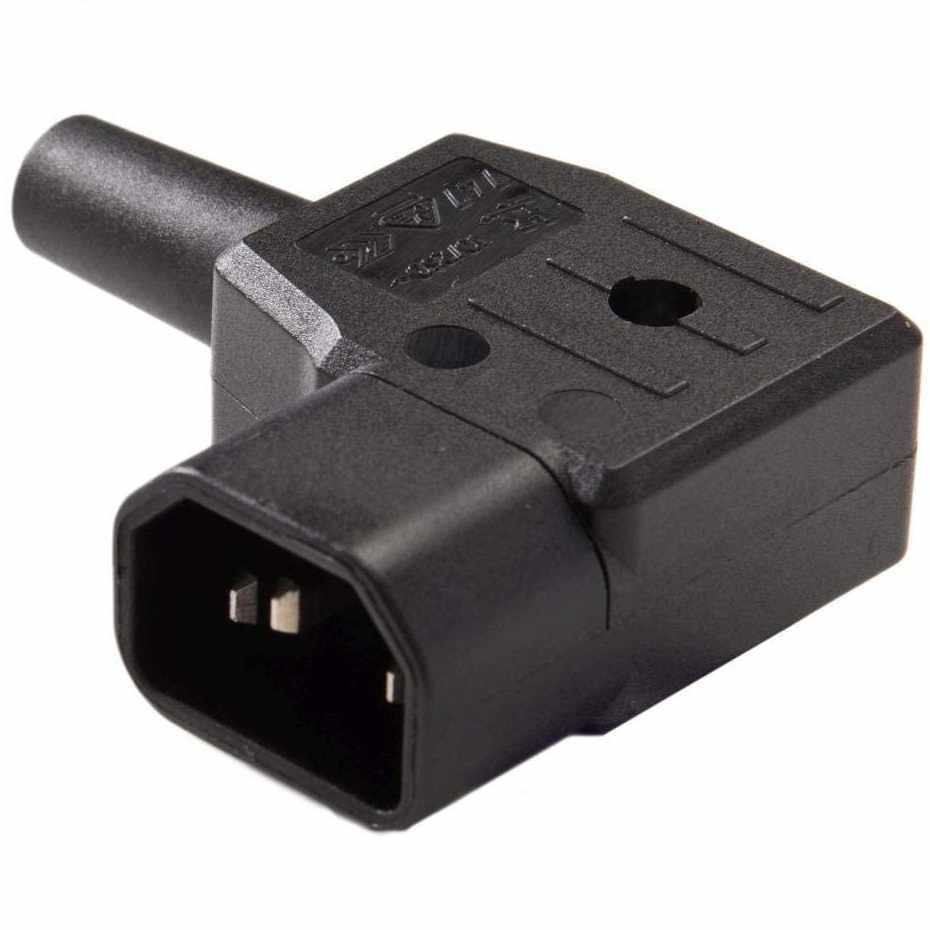 Conector alimentacion C14 IEC acodado macho Negro
