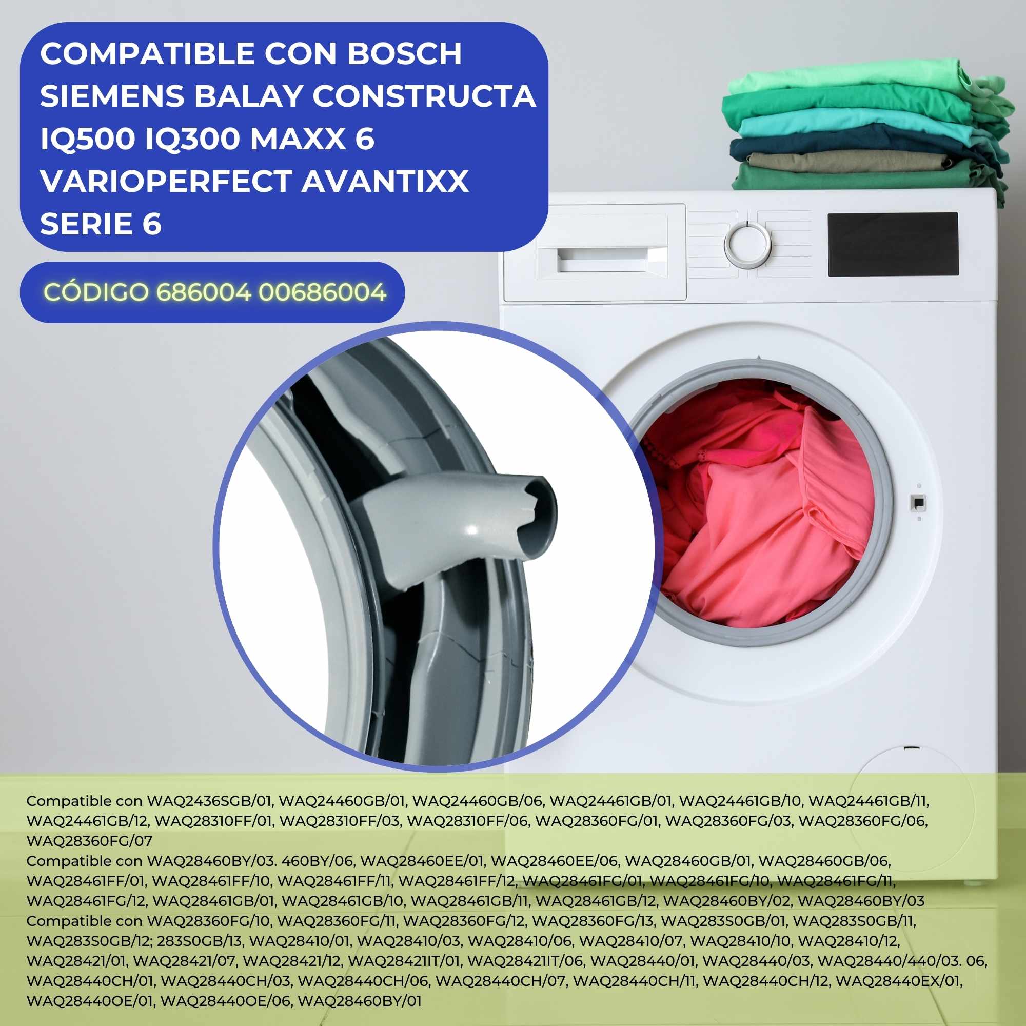 Goma puerta lavadora compatible con Bosch 00686004 - imagen 2