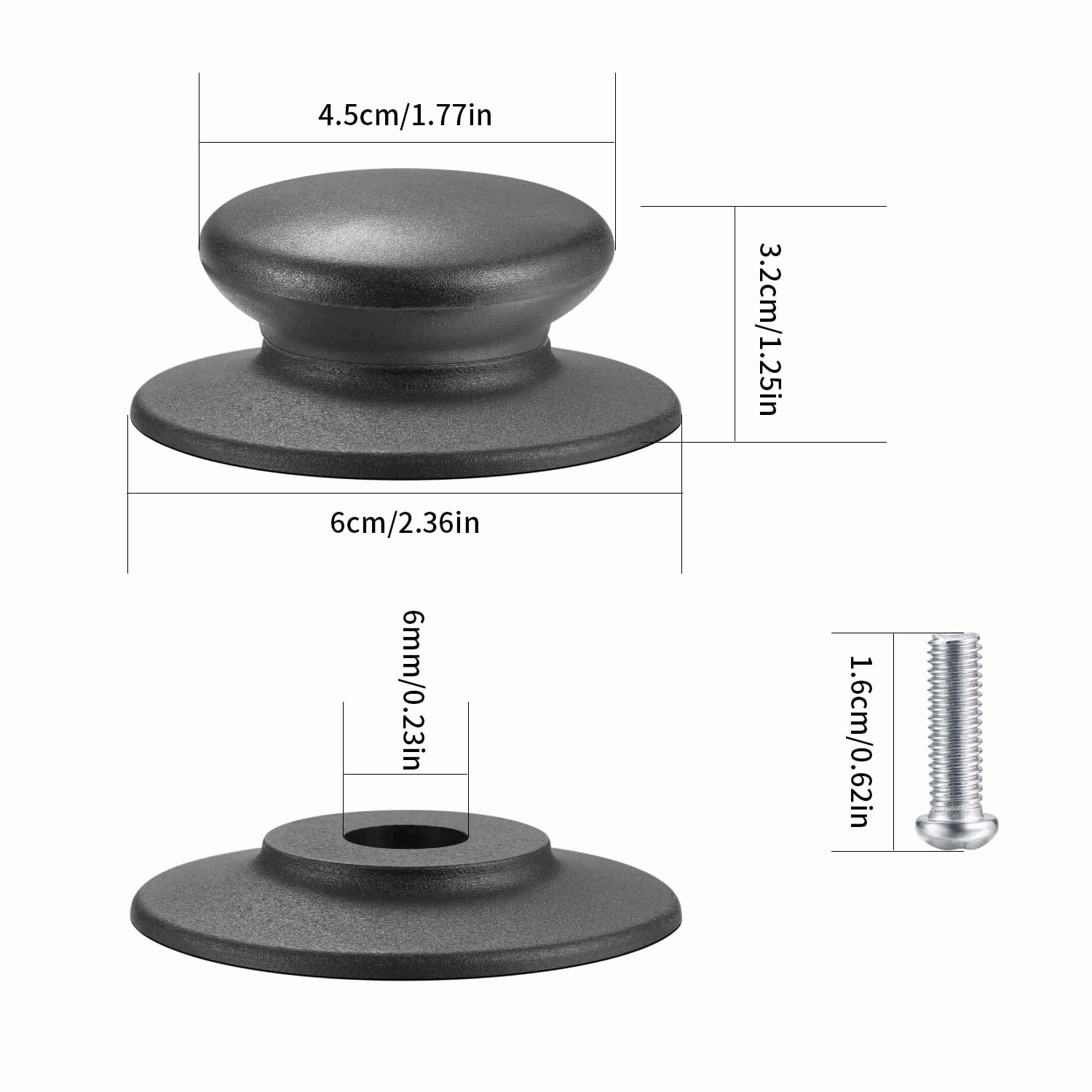 Pomo tapa olla 6.2 cm con tornillo Negro - imagen 1