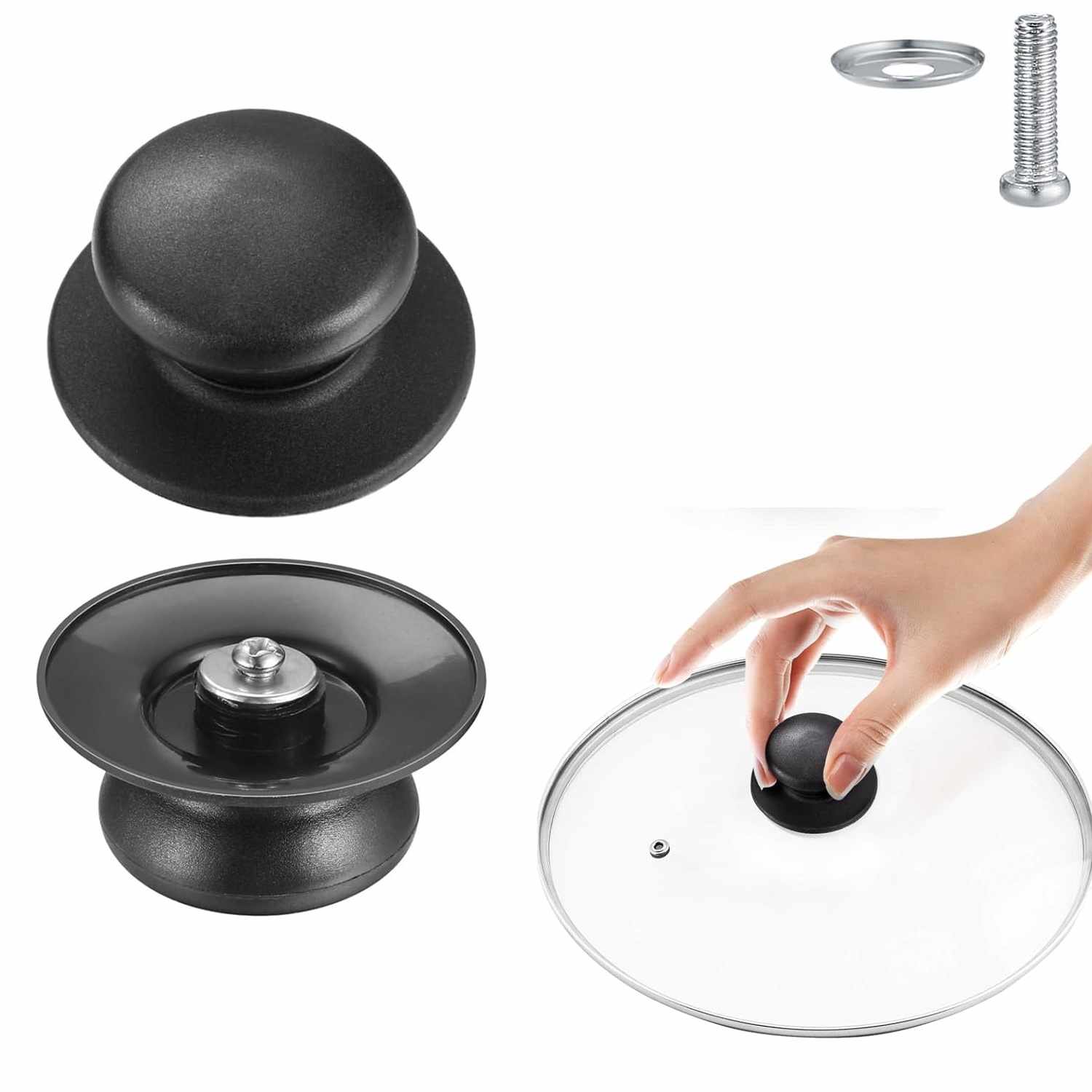 Pomo tapa olla 6.2 cm con tornillo Negro