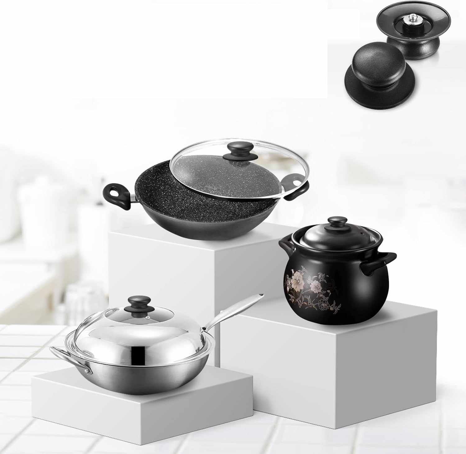 Pomo tapa olla 6.2 cm con tornillo Negro - imagen 6