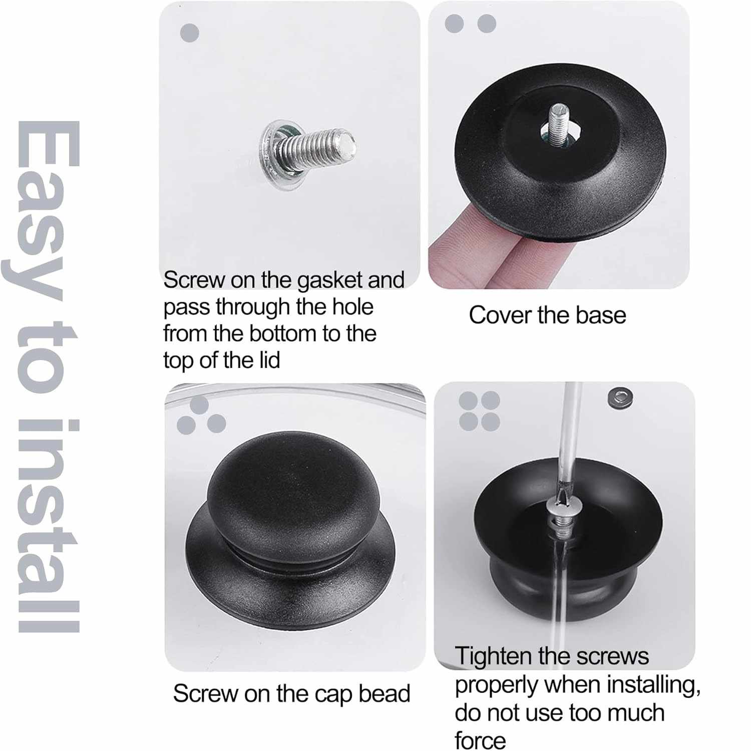 Pomo tapa olla 6.2 cm con tornillo Negro - imagen 7