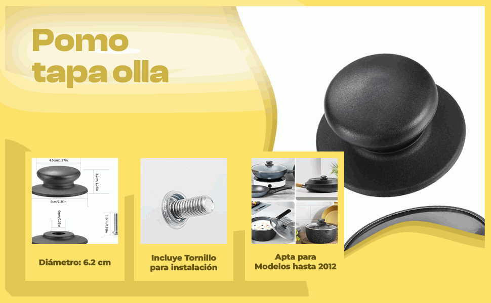 Banner - Pomo tapa olla 6.2 cm con tornillo Negro