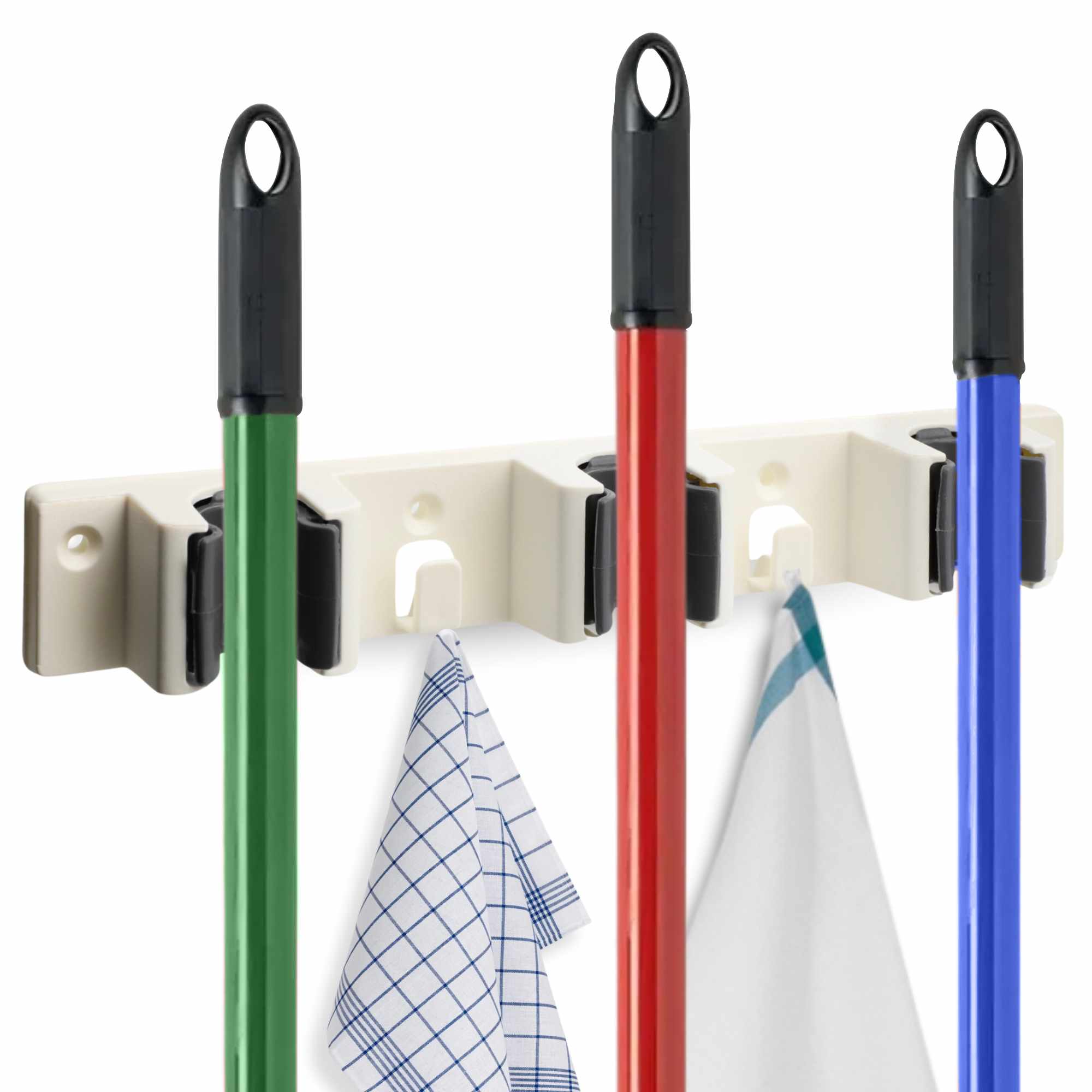 Soporte colgador fregonas y escobas de pared 3 posiciones Blanco