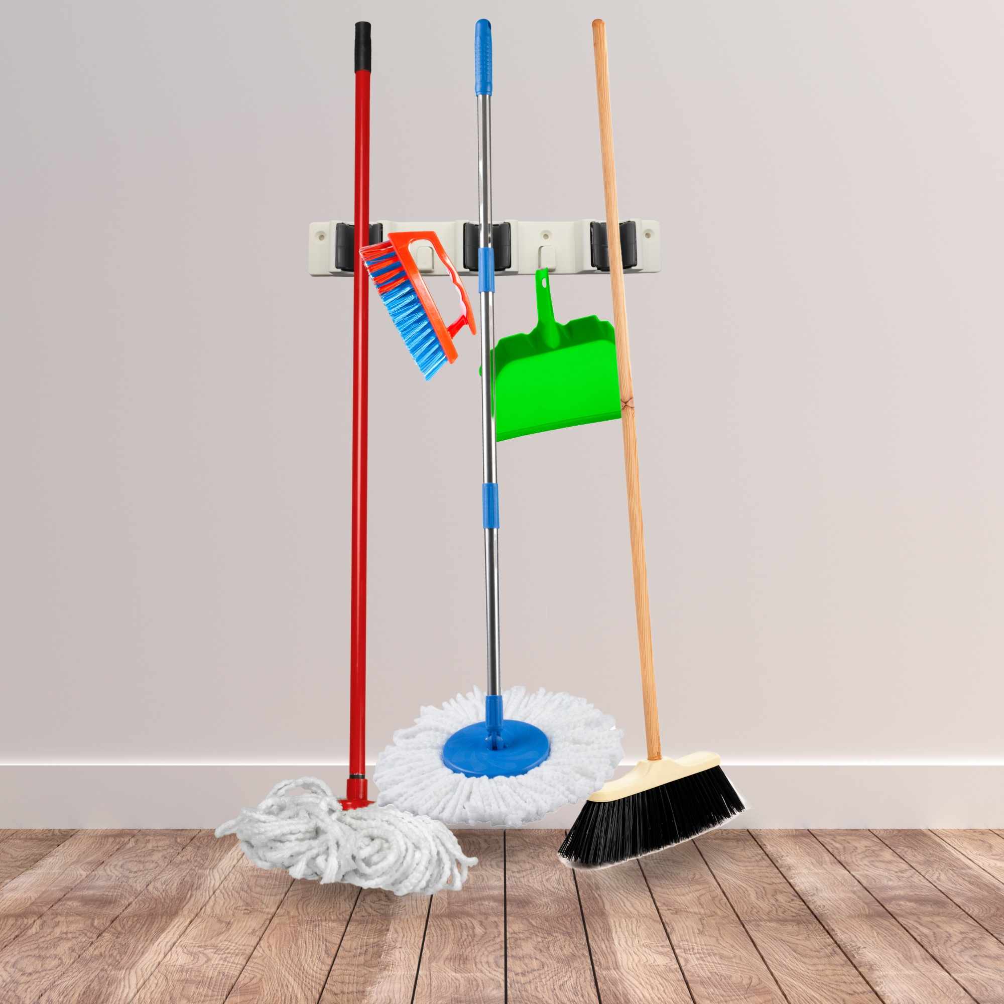 Soporte colgador fregonas y escobas de pared 3 posiciones Blanco - imagen 3