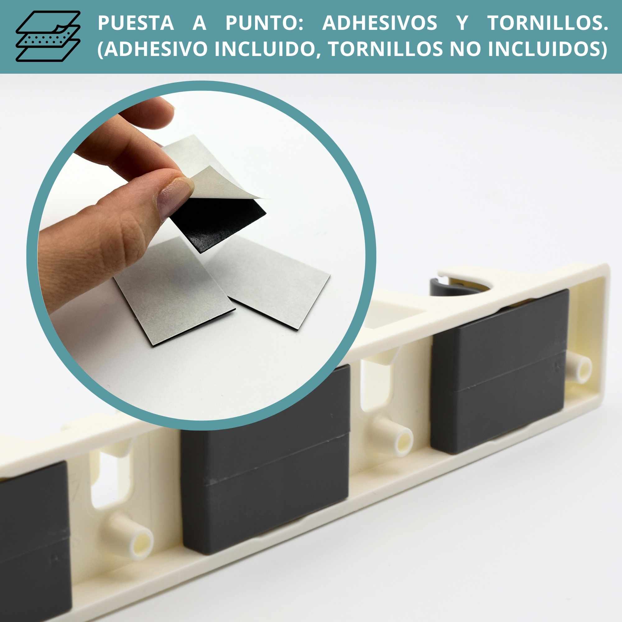 Soporte colgador fregonas y escobas de pared 3 posiciones Blanco - imagen 6