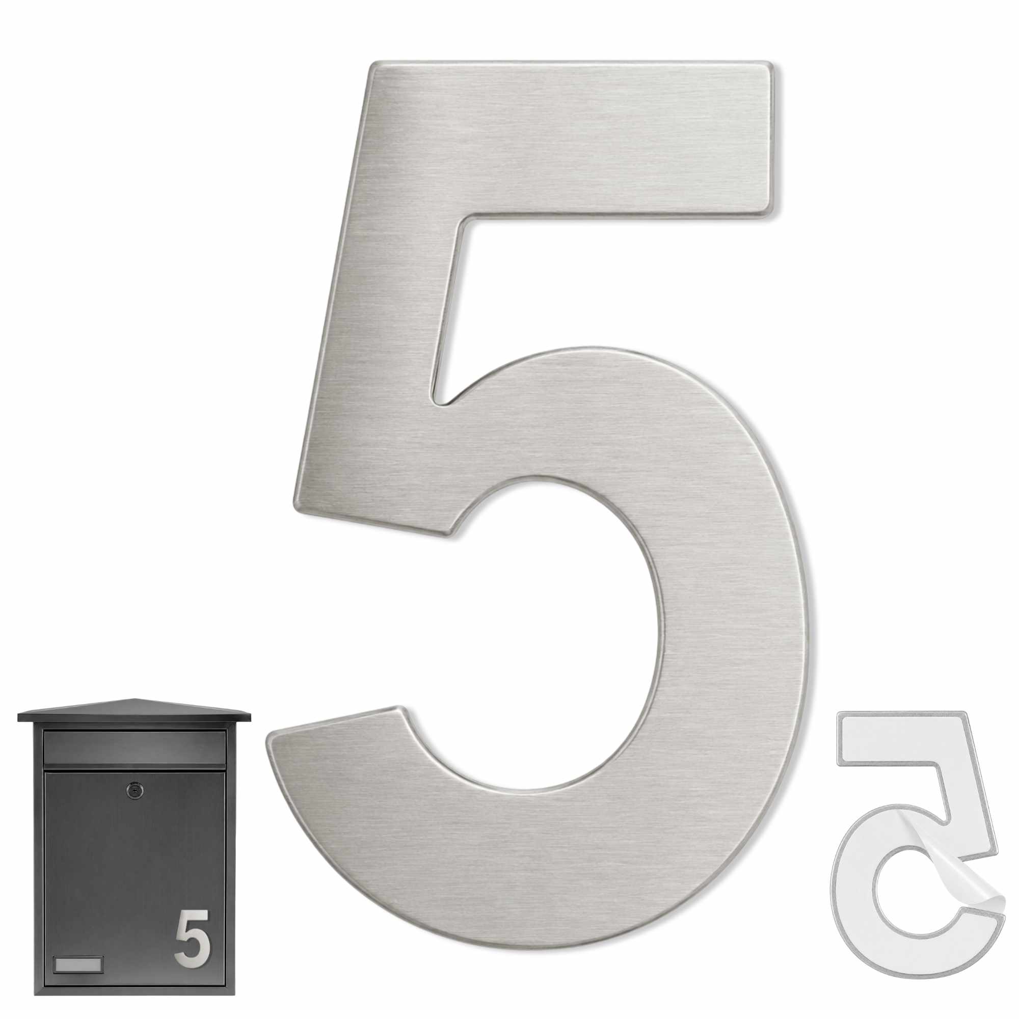 Numero 5 adhesivo en acero inoxidable 7.5 cm Plateado