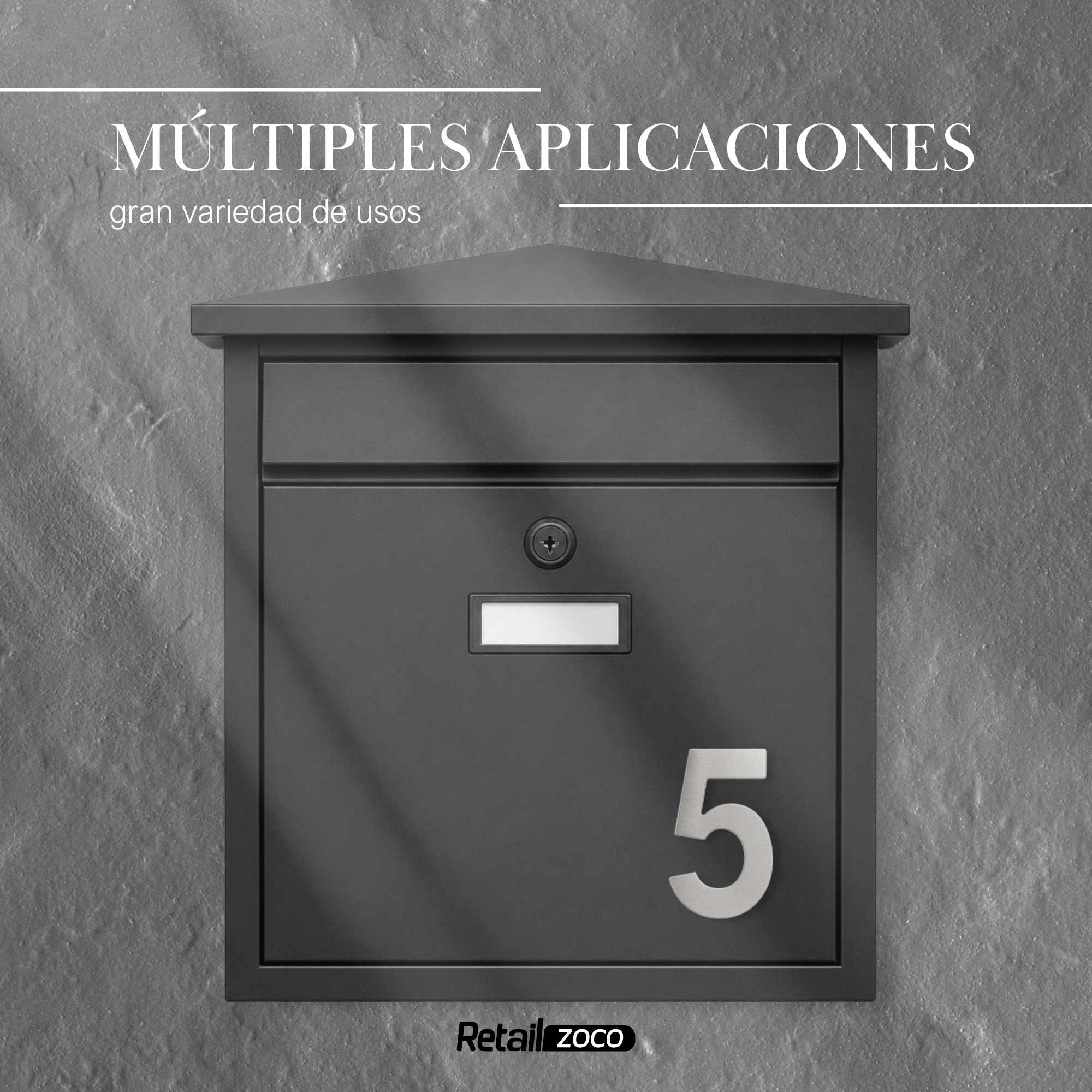 Numero 5 adhesivo en acero inoxidable 7.5 cm Plateado - imagen 5