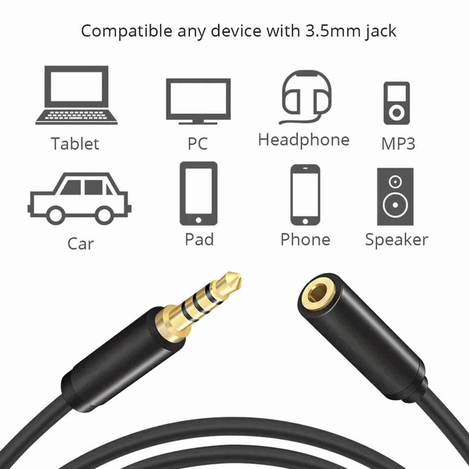 Cable alargador Jack 3.5 mm con microfono 4 pines 2 Metros Negro - imagen 5