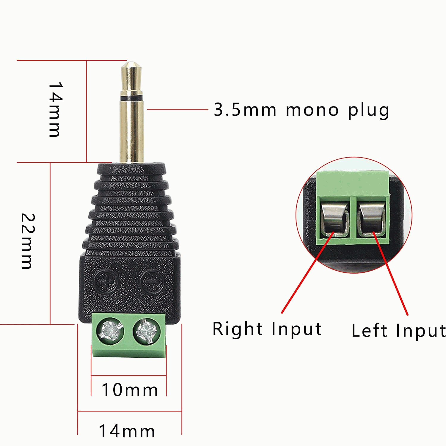 Conector Jack 3.5 mm macho TS Mono terminal de tornillo - imagen 5