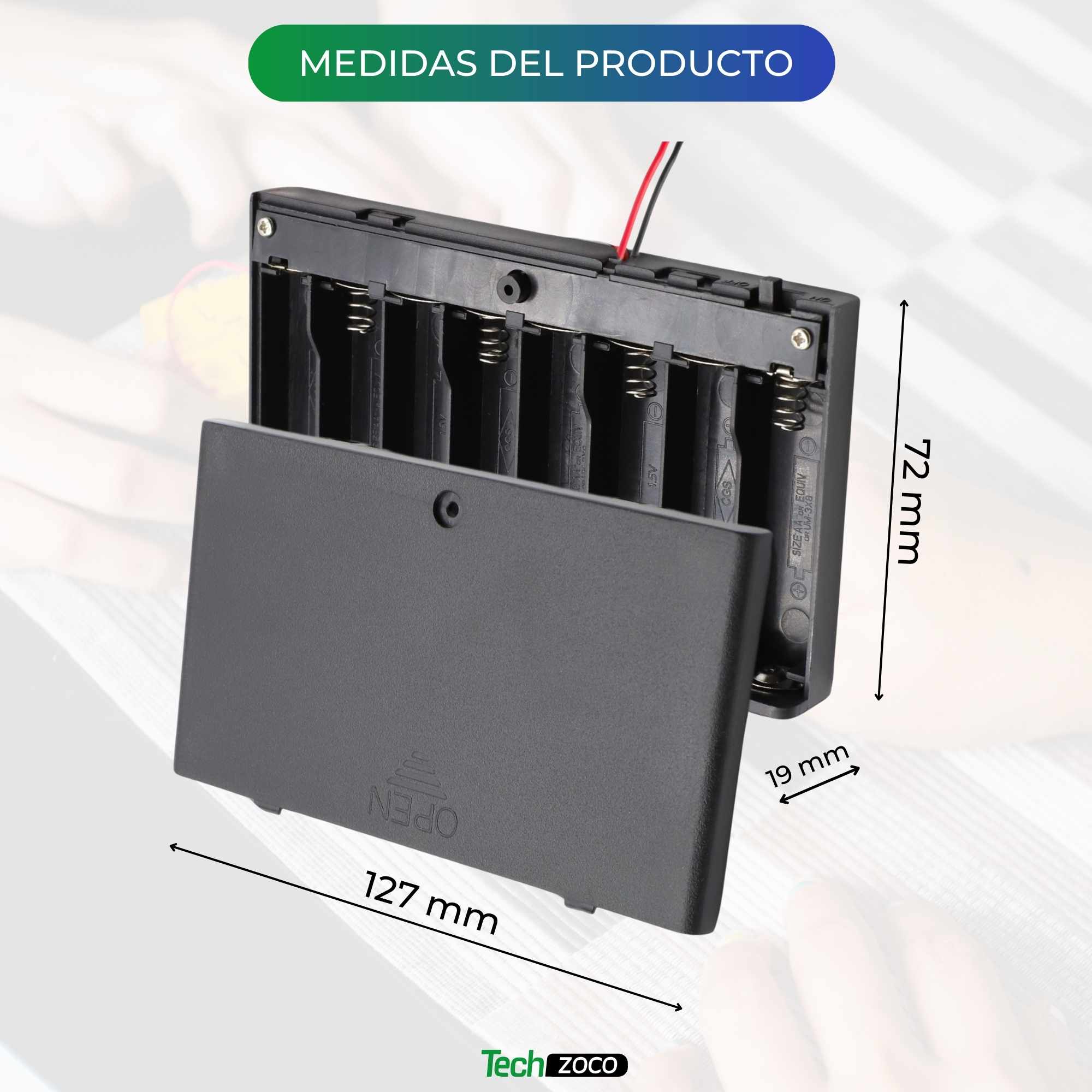 Portapilas para 8 pilas LR6 AA con interruptor - imagen 4