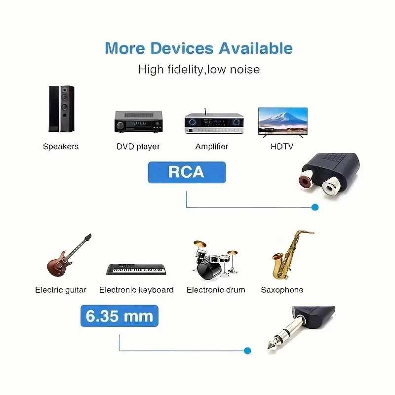 Adaptador audio estereo 2x RCA hembra a Jack 6.35 macho - imagen 7